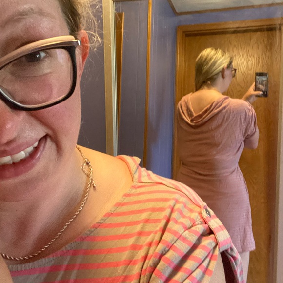 ❤️ 3/$20 Pink and gray striped cowl back mini dress pockets - Picture 5 of 5